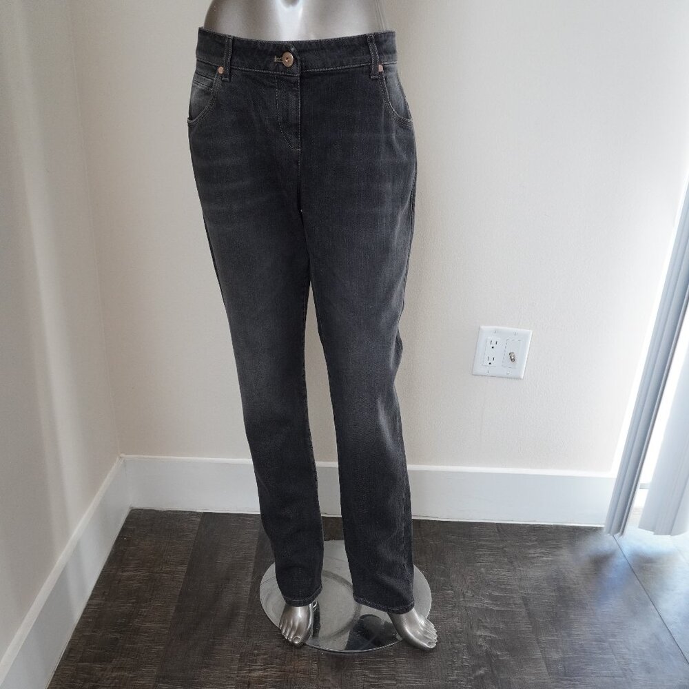 Brunello Cucinelli Black Jeans Distressed Skinny Denim Monili Trim IT 46 USA 10 - Picture 3 of 9